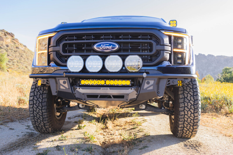 Ford F-150 Front Bumper - DV8 Offroad - Tube, Prerunner - Micro-texture black with gray skid plate accents - `21-`23